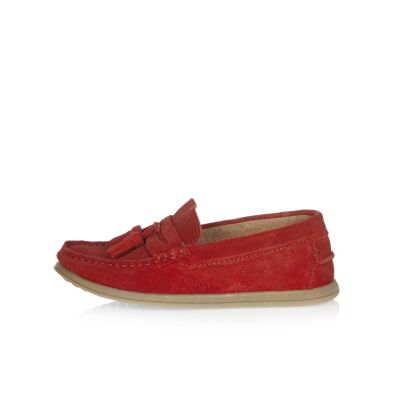 Boys red suede tassel loafers